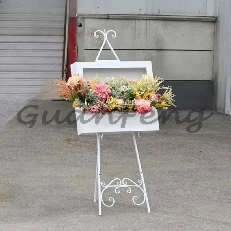 White floral box decoration with custom shelf display backdrop, used for wedding entrances