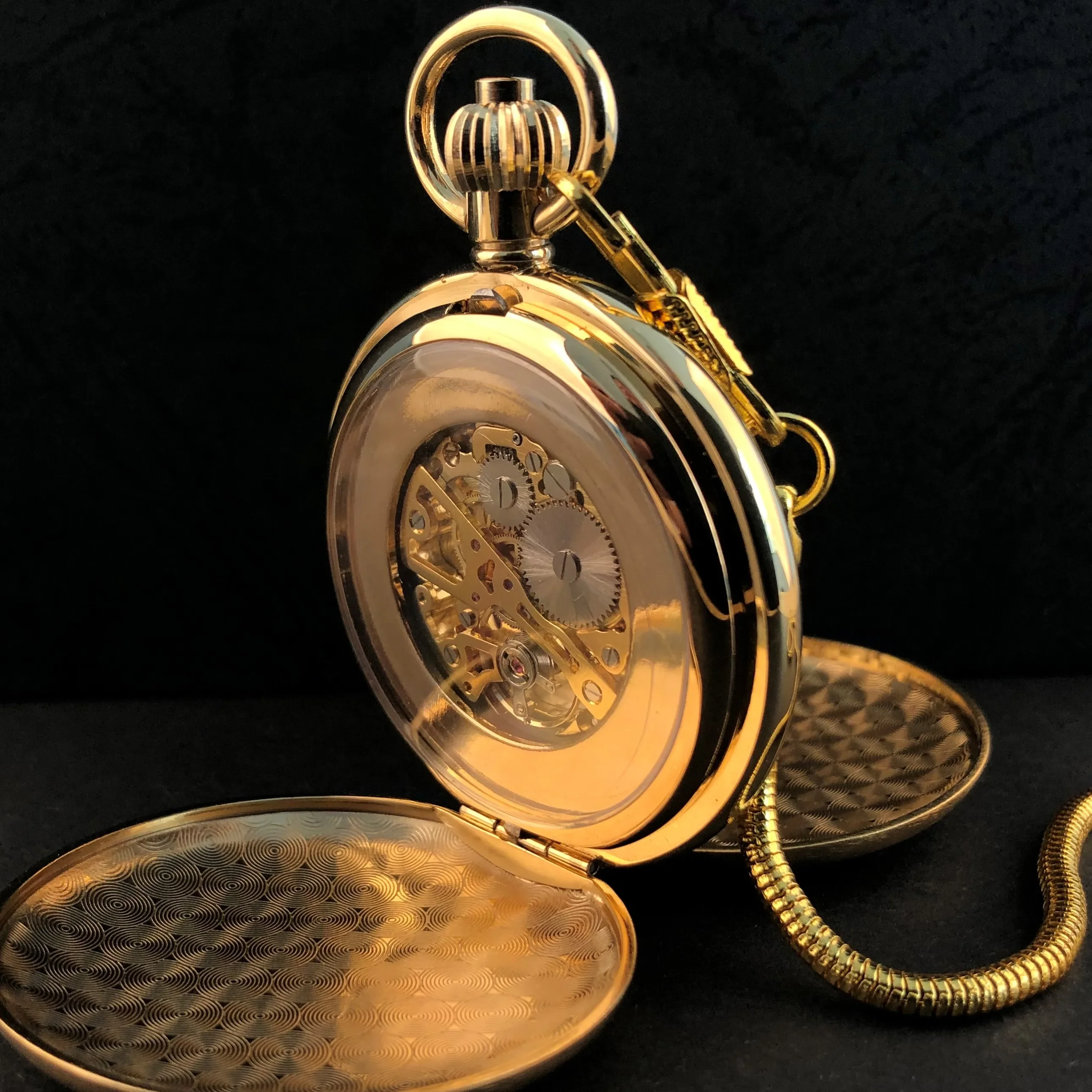 Vintage Gold 2 Zijden Open Case Pocket Watch Mechanisch Handopwindend Heren Dames Zakhorloges Hanger Met Ketting Klok