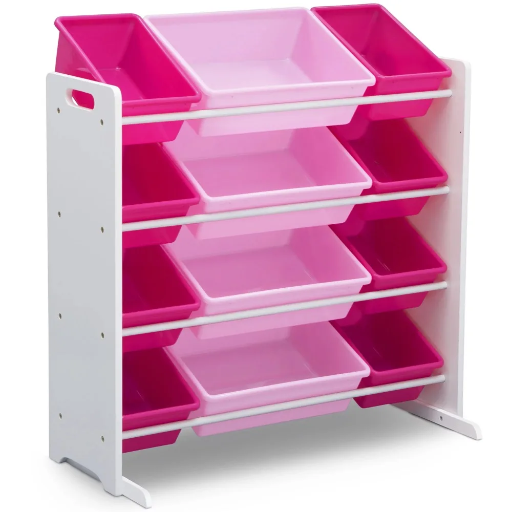 

Kids Toy Storage Organizer with 12 Plastic Bins, Greenguard Gold Certified White/Pink PERFECT TOY BIN FOR KIDS OF ALL AGES