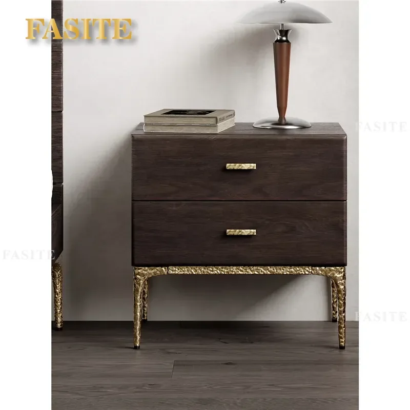 For Oak Bedside Table Small Size Double Drawer Retro Nightstand Premium Texture Bedroom Storage Furniture