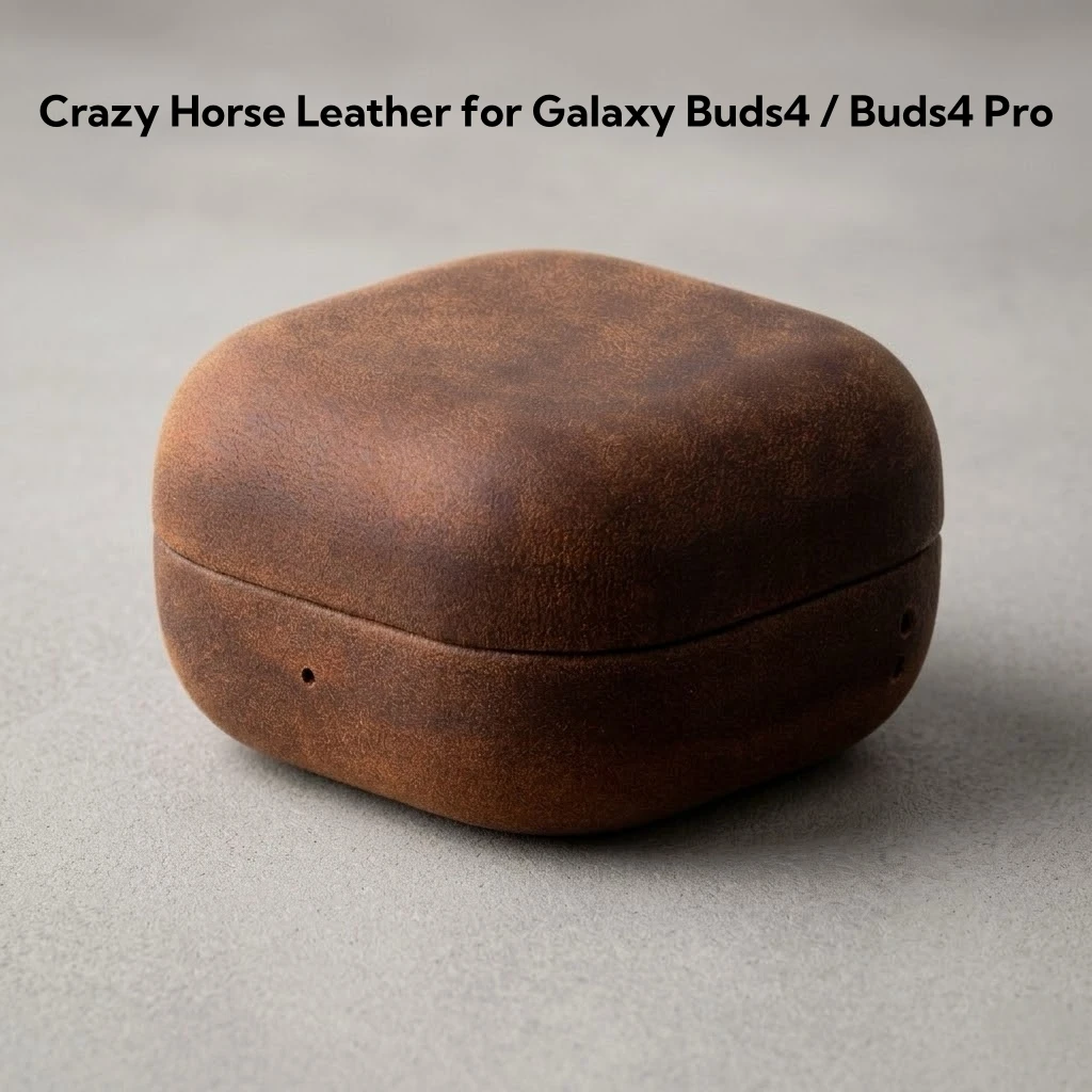 

Crazy Horse Leather Genuine Leather Earphone Protective Case for Samsung Galaxy Buds 4 Bluetooth Earphones
