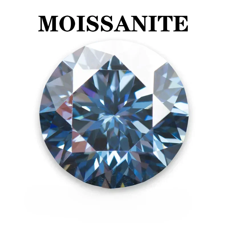 

Moissanite Stone Round Shape Plum Blossom Cut Natural Royal Blue Color Advanced Jewelry Rings Earrings Making with Certificate