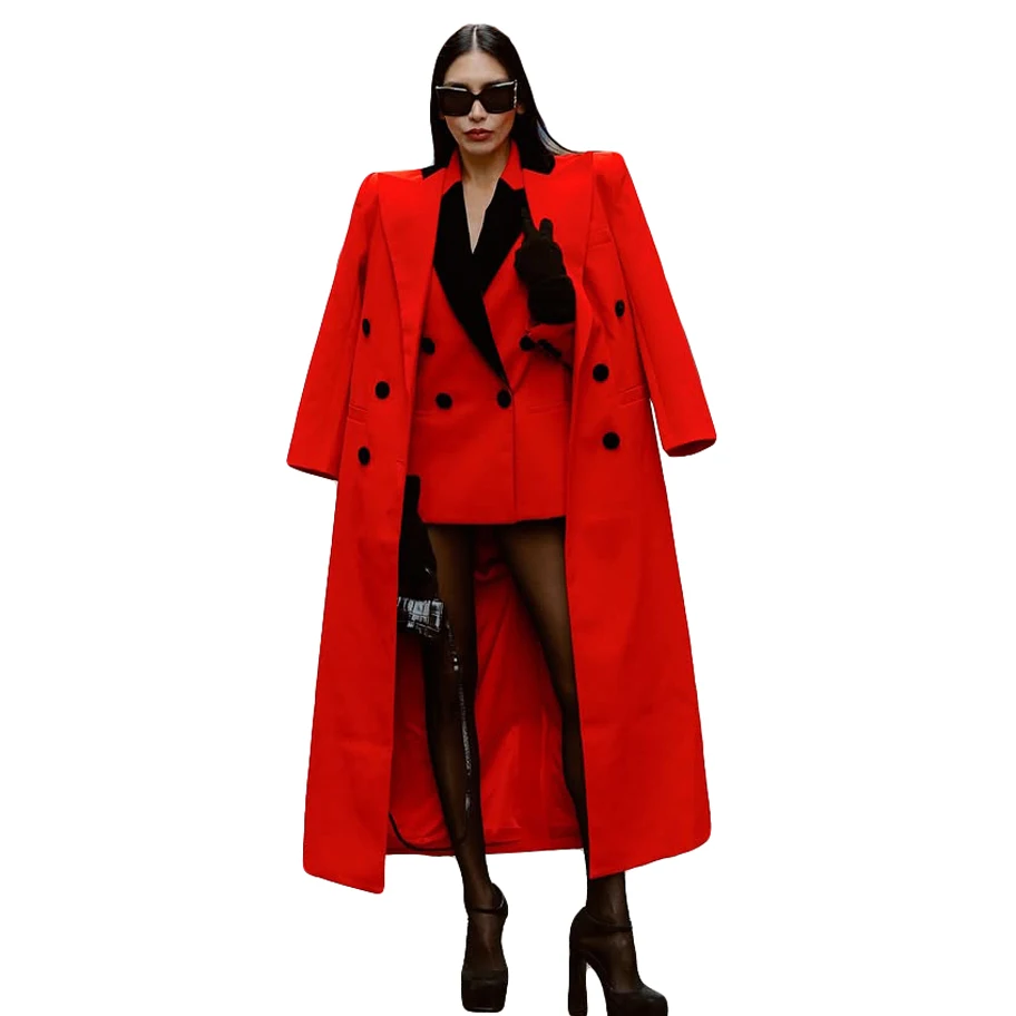 Elegant Women's Formal Dresses Suit Gowns Jacket and Long Over Jacket Coat For Female Double-Breasted 2 Pieces Suit Customized