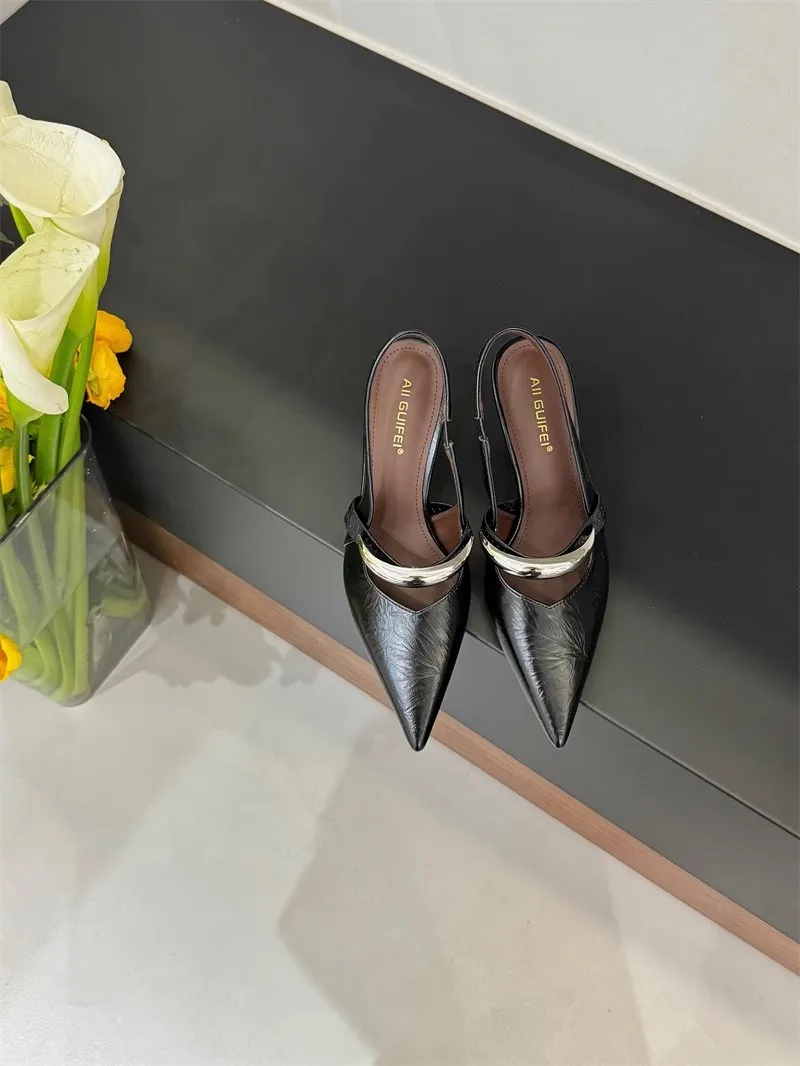 Women New Baotou Sandals Fashion Solid Color Pointed Toe Thin Heel Shoes Daily Commute Minimal Versatile Ladies High Heels