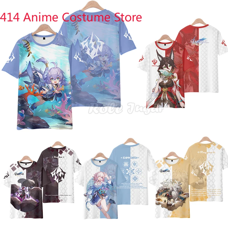 Honkai Impact 3 Himeko Natasha Clara Seele Silver Wolf Cosplay T-shirt Summer Short Sleeve Oversized T Shirt Camiseta Streetwear