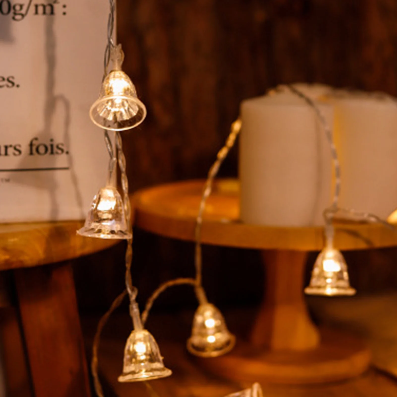 Christmas Bell String Light Decoration Artificial LED Hanging String Lights for Home Inside Fireplace Decoration