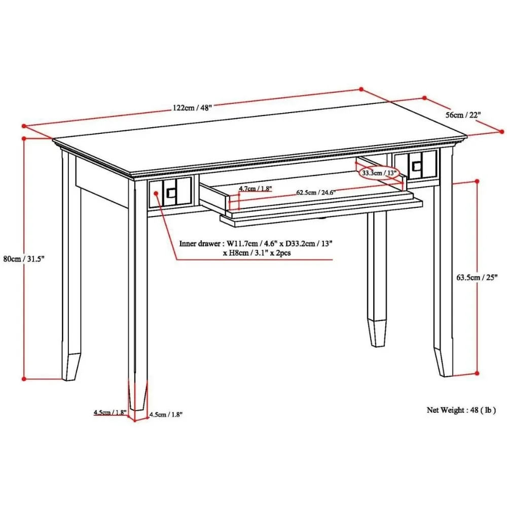 Escritorio de madera maciza para oficina, mesa de escritura, estación de trabajo y mesa de estudio, escritorio rústico para computadora, 48 pulgadas