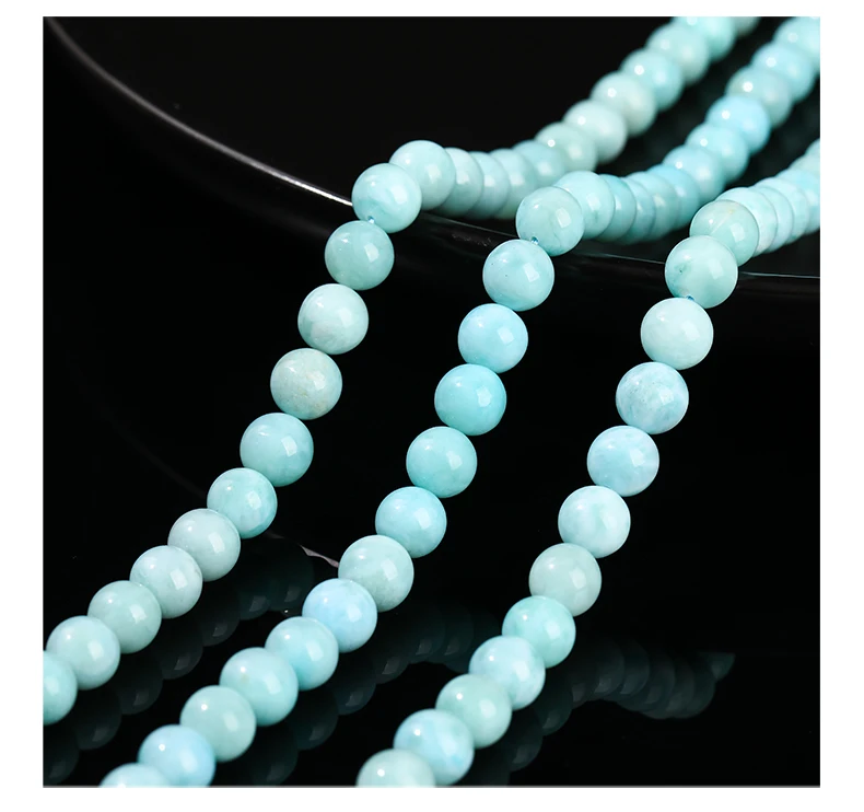 3A Natürliche Dominica-Larimar-Steinperle, glatt, rund, lose Distanzperle, Meeres-Edelstein für Schmuckherstellung, DIY-Armband-Zubehör – Detail 5