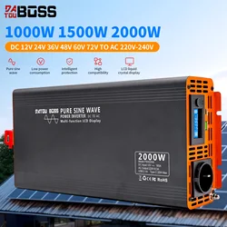 DATOUBOSS Pure Sine Wave Inverter 4000W DC 12V 24V 36V 48V 60V 72V to AC 220V 240V Continuous Power 2000W Used for Home Marine RV Conversion Support Remote Control Remote Car Inverter LCD Display