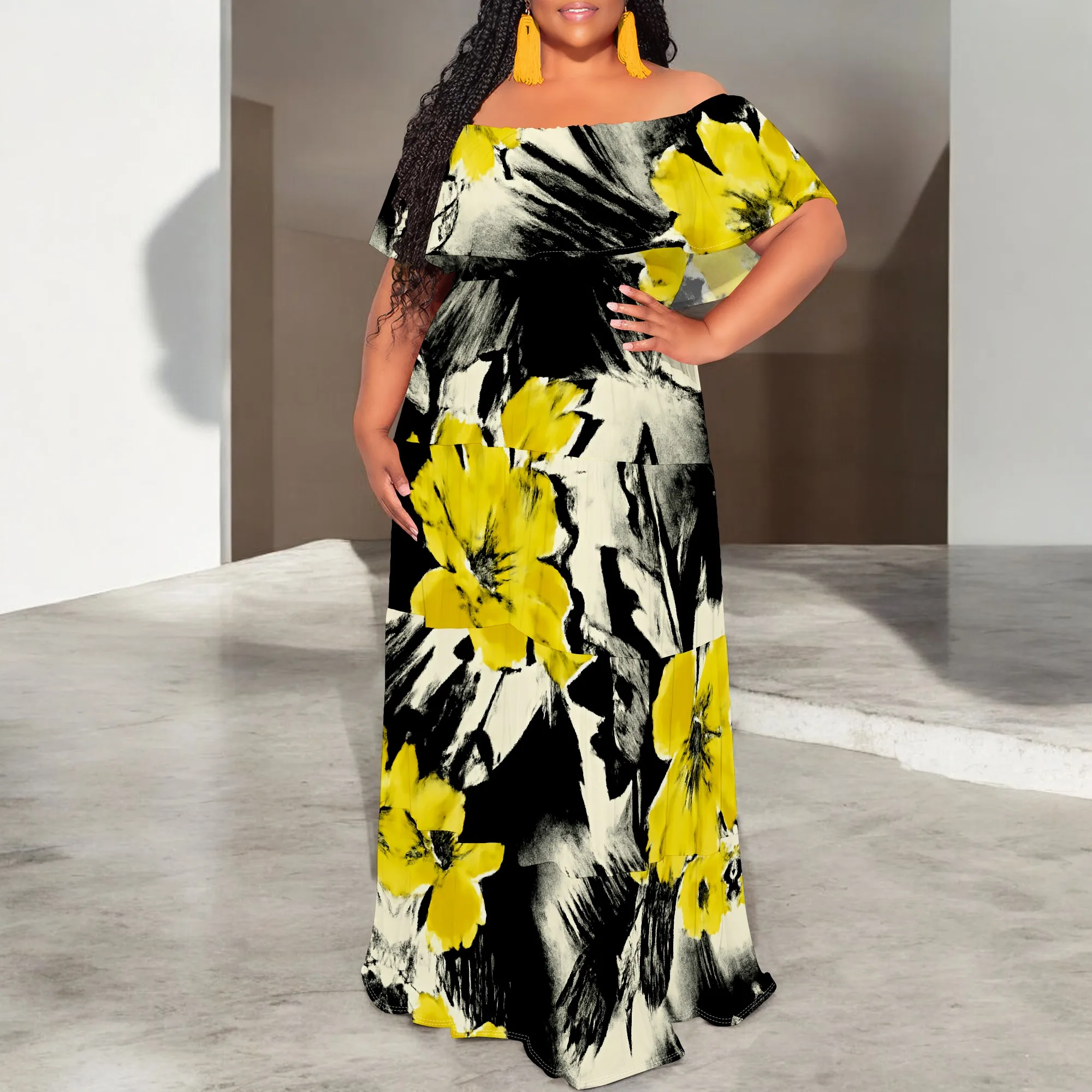 

Off-Shoulder Floral Maxi Dress S-3XL | Elegant Summer Dress with Yellow Floral Print for Beach, Party, and Vacation Wear