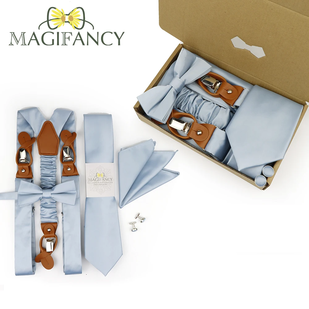 MAGIFANCY 5 قطعة الحمالة 8.5cmTie مجموعة الملونة الصلبة 3.5 سنتيمتر هدفين الرجال البوليستر حكيم السلمون الوردي الزفاف اليومي ملحق هدية