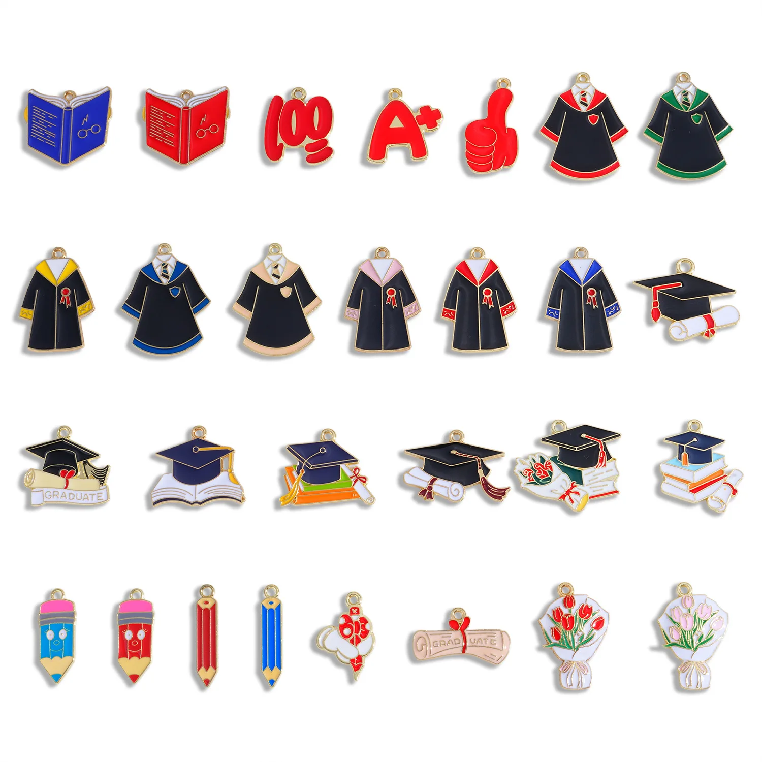 Graduation Season Enamel Charms Alloy Pendants for DIY Jewelry Making Bracelet Necklace