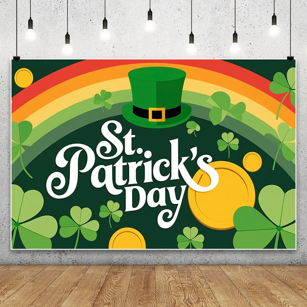 خلفية عيد القديس باتريك السعيد أيرلندا الربيع لاكي جرين شامروك قبعة قوس قزح عملة ذهبية للأطفال البالغين خلفية حفلة المهرجان #3