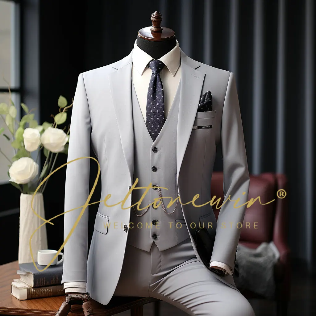 

3 Piece Men Suits for Wedding Groom Tuxedos 2024 Casual Beach Custom Man Suit Set Jacket Vest with Pants Man Fahion