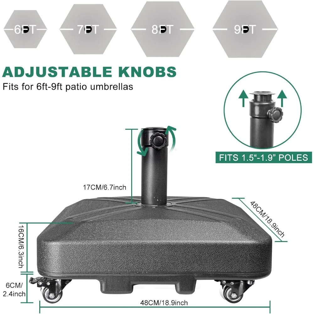 Dz4733 Patio Paraplu Basis Heavy Duty Met Wielen Vierkante Marktstandaard Voor Buiten 4 Sloten 1 Knoppen 125lb Capaciteit, Zwart