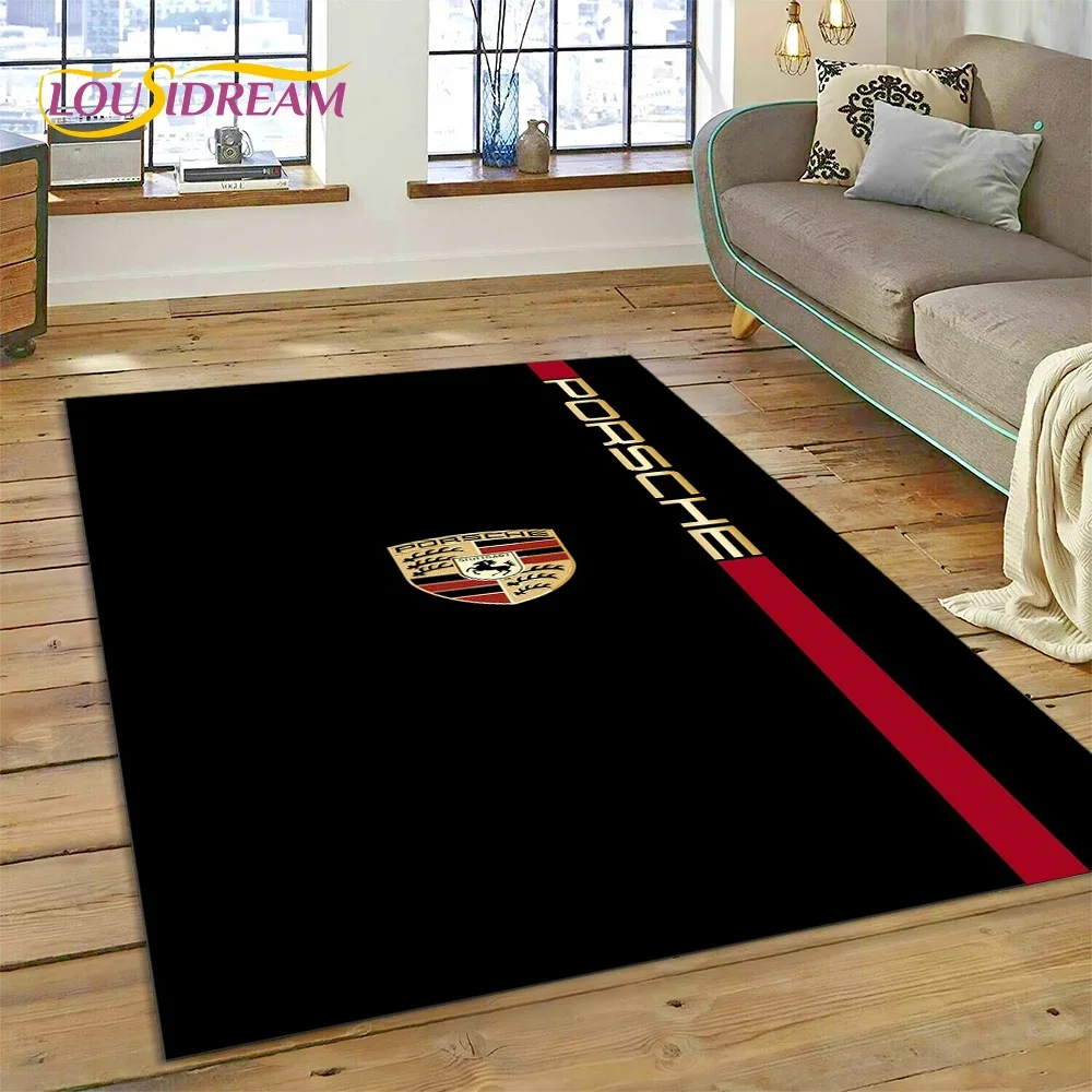 Tapis imprimé 3D avec logo de voiture P-Porsche pour salon, chambre à coucher, décoration de la maison, tapis de sol antidérapant pour canapé, paillasson, cadeau pour enfants