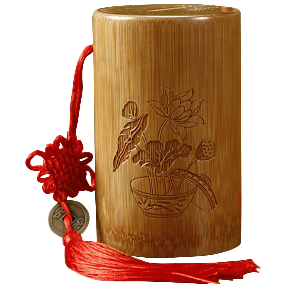 

Bamboo Piggy Kids Ornament Retro Home Bamboo Piggy Bank Supplies Saving Pot Coin Storage Bedroom Decor