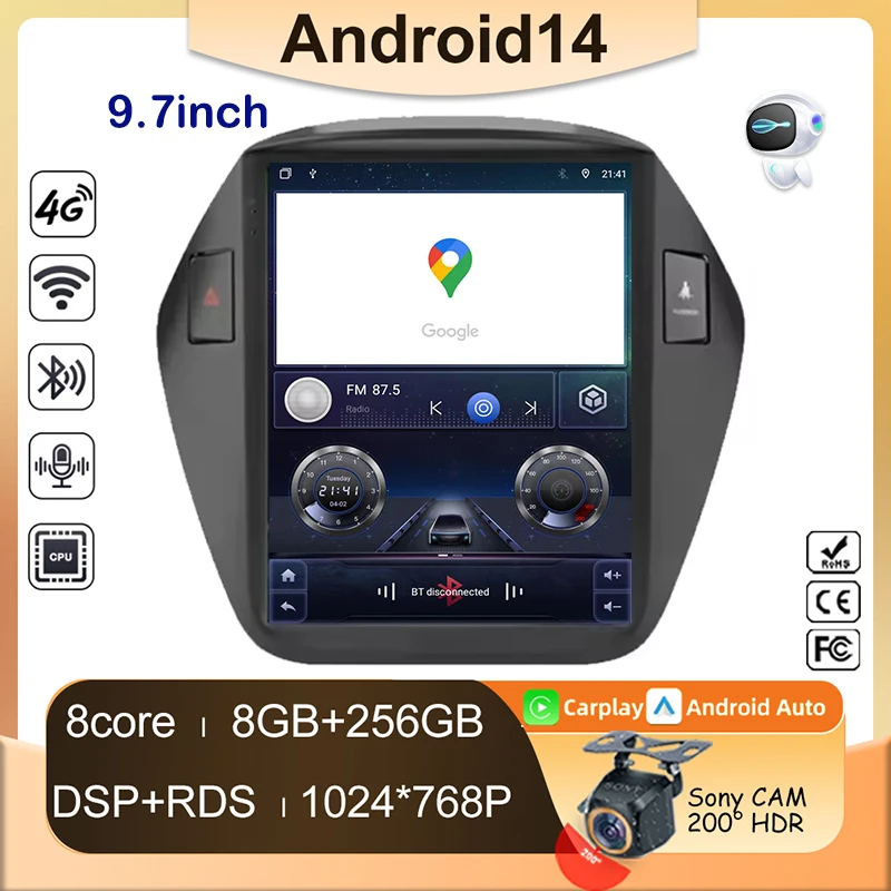 Car Radio 9.7 Inch For Hyundai IX35 Tucson 2009-2015 Android Carplay Auto Multimedia Carplay 2din Video Navigation Head Unit GPS