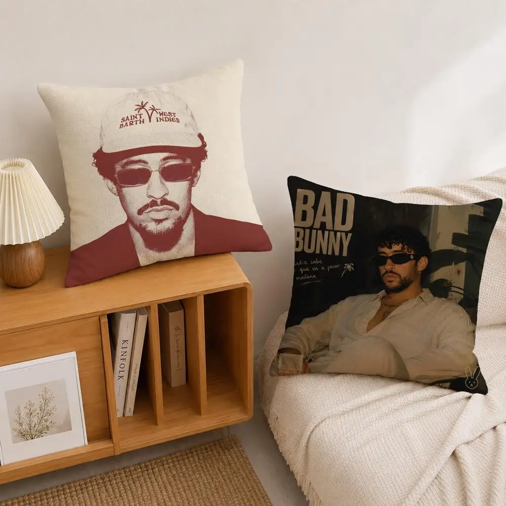 Singer Bad Bunny Cushion Cover Natural Linen Pillowcase Set, All-in-One Decor for Sofa, Bedroom & Chair