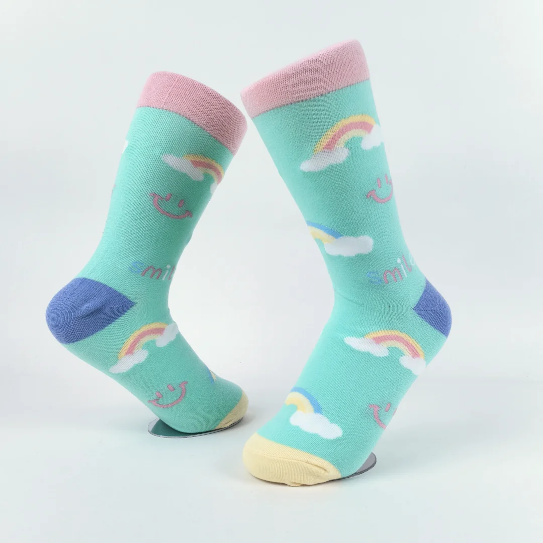 Fresh Mint Green Rainbow Cloud Mid-calf Socks, Comfortable And Versatile, Suitable For All Seasons