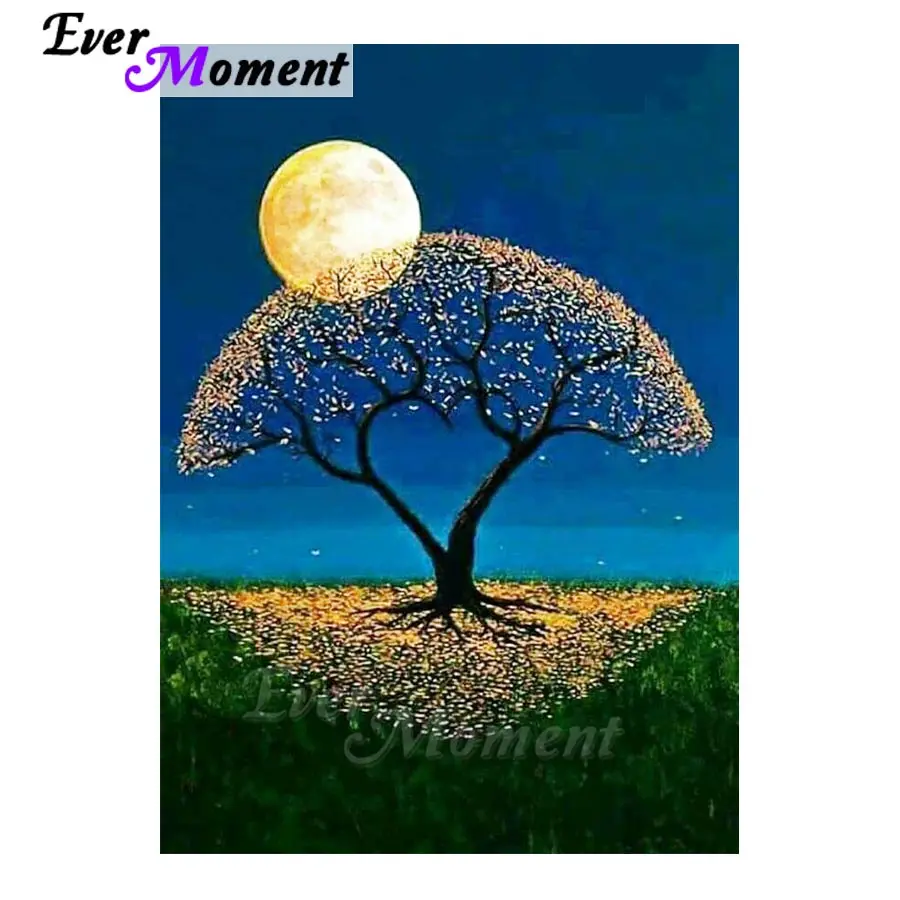 

DIY Diamond Painting Embroidery Mosaic Simple Painting Moon Tree the Night View Needlework Handicraft ASF1030