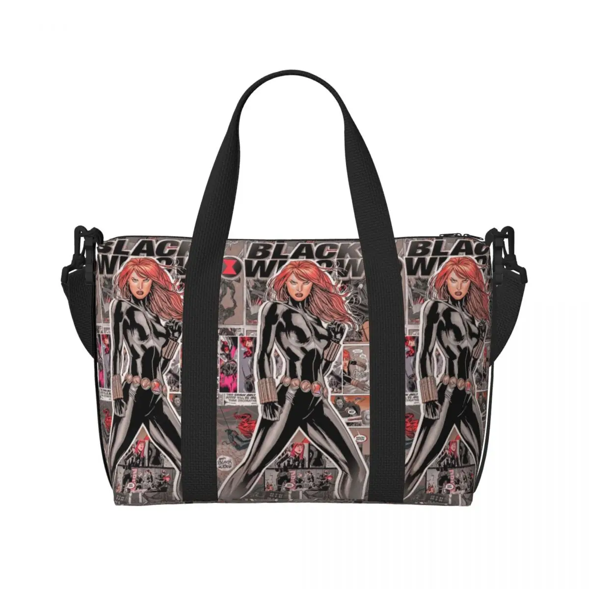 

Custom Natasha Superher Black Widow Tote Bag Women Large Capacity Beach Gym Shoulder Travel Bag