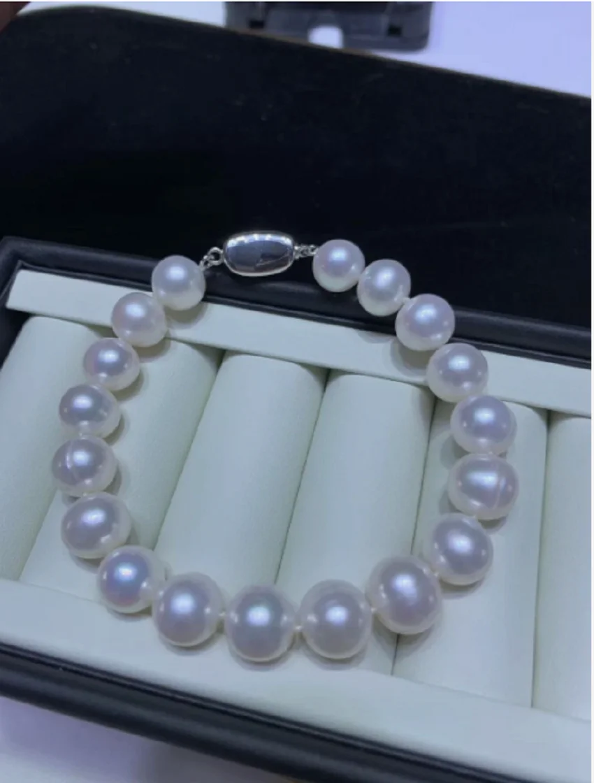 ファッションジュエリーゴージャスな9-10mm南洋ラウンドホワイトパールブレスレット75-8インチ-t