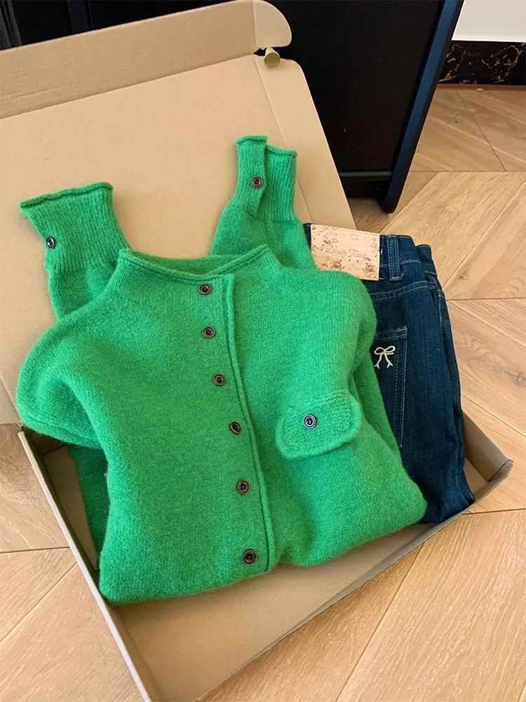 

Soft Cozy Korean Sle Long Sve Knitted Open Cardigan Women's Autumn Winter Faion Sensation Lazy Sle Age Reduction Sli...