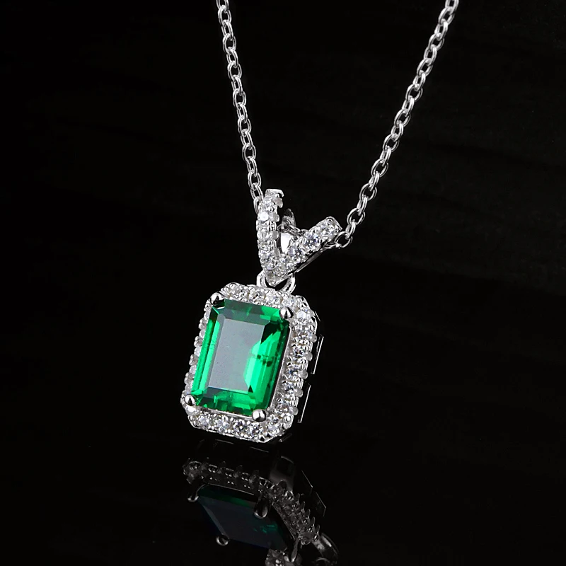 ZOCA Emerald Pendant Necklace S925 Sterling Silver Jewelry High Quality Rectangular Lab Grown Gemstone Jewelry Women Gift Party