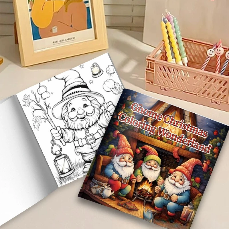 Gnome Christmas Coloring Wonderland Coloring Book Cute Xmas Dwarf Fireplace Cabin Tree Holiday Winter Stress Relief Drawing Book