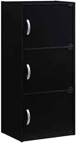 3 Shelf 3 Door Bookcase in Black