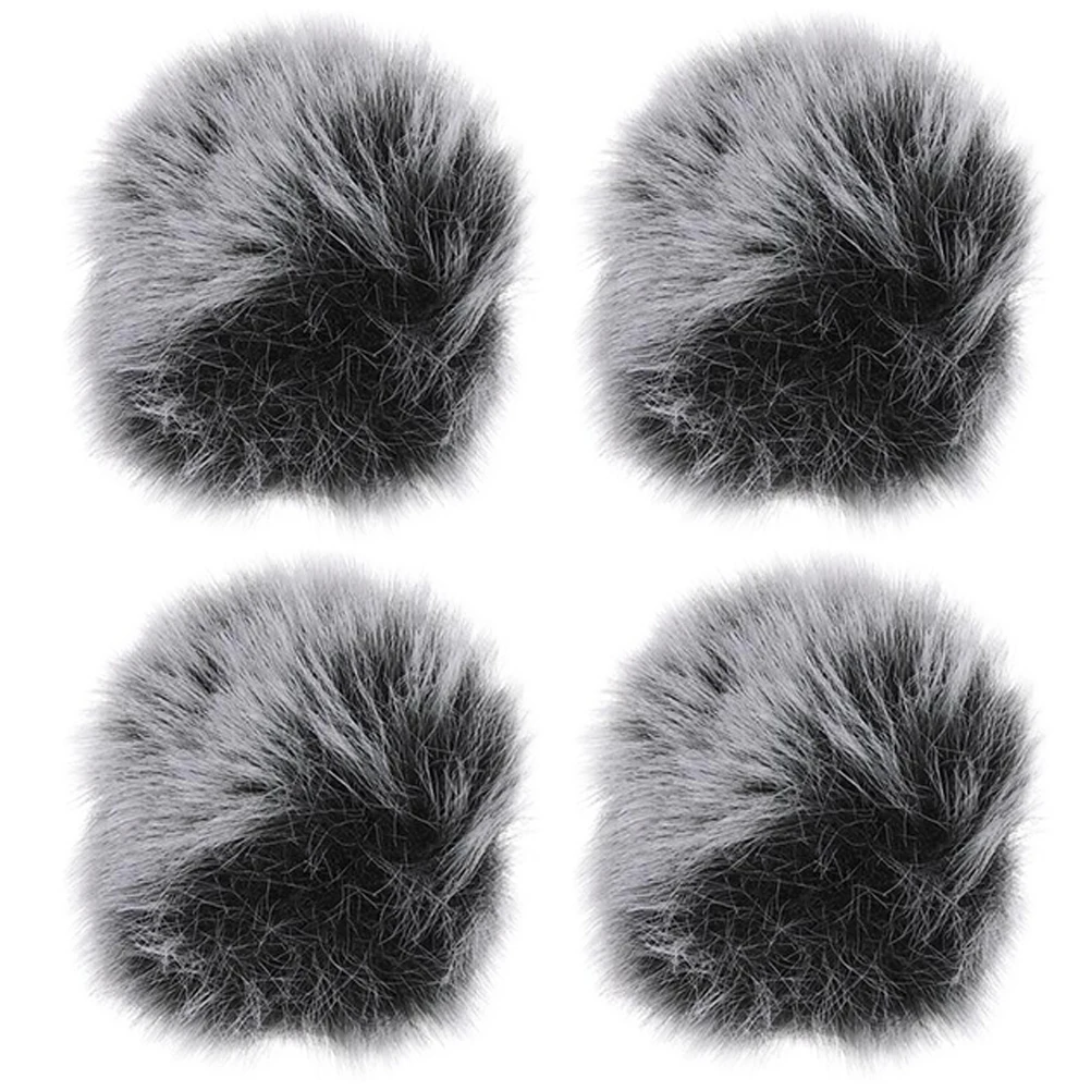 

4 Pcs Microphone Noise Shield Furry Cover Protector Windscreen Grey Black Outdoor Artificial Easy Install Remove Dust