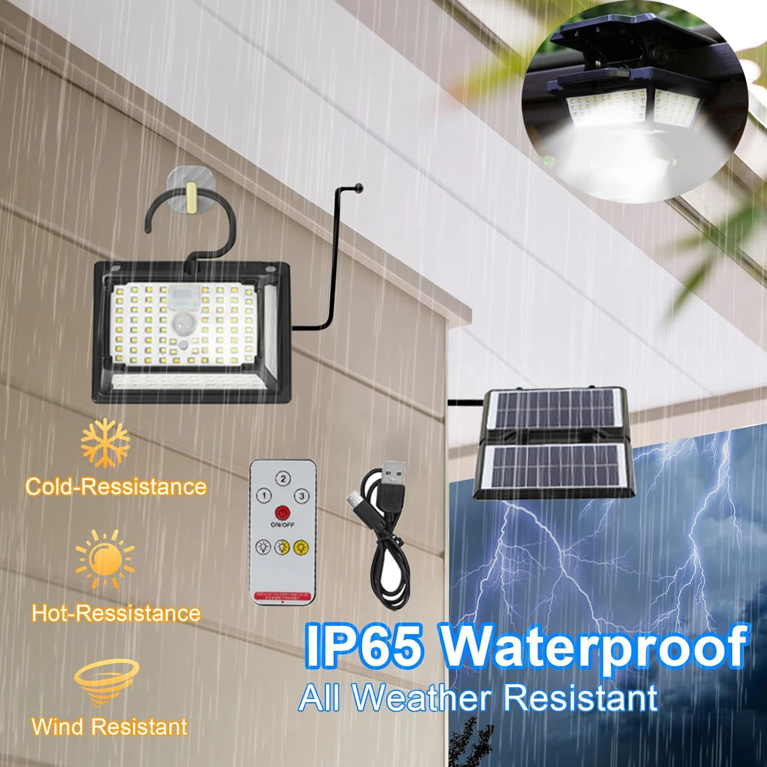 

Солнечные светильники с датчиком движения 190LED, 3 режима, перезаряжаемые, для улицы, сада, забора, водонепроницаемые, прожекторы