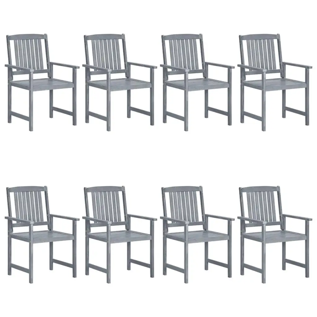 8-Piece Gray Acacia Wood Patio Chair Set with Cushions - Stylish Outdoor Seating