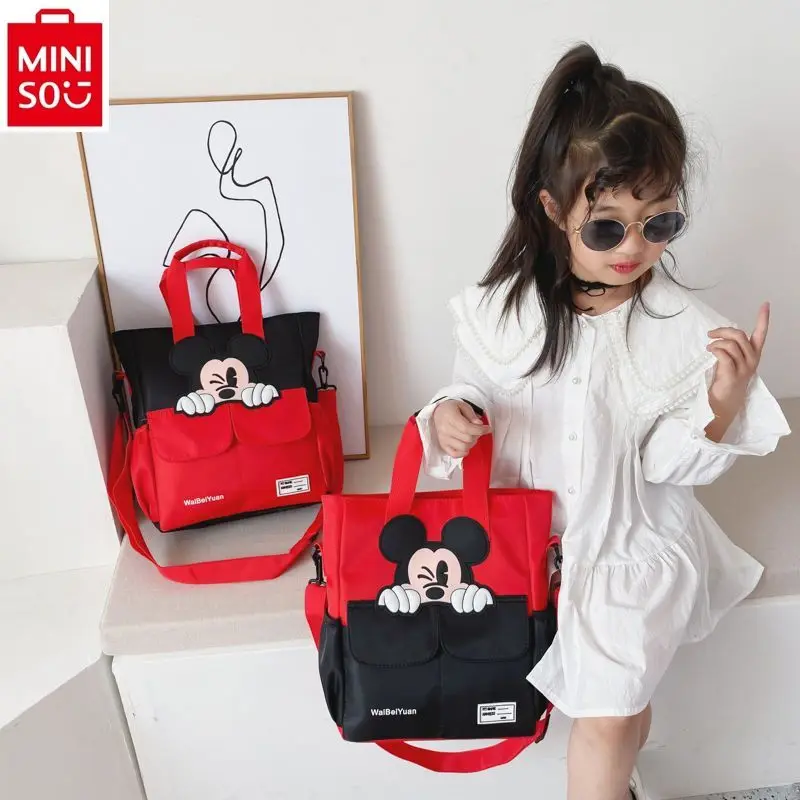 

MINISO Disney cartoon Mickey tutoring bag cartoon large capacity canvas shopping bag children's casual handbag