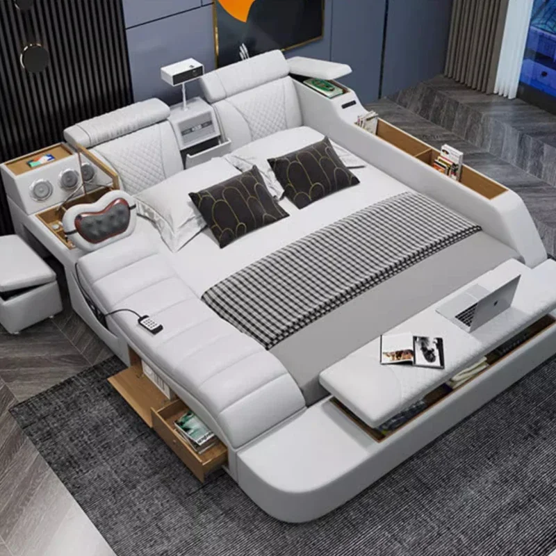

Smart King Size Bed Queen Beds Cabinet Storage Headboards Container Loft Luxury California Day Mattress Bedroom Furniture