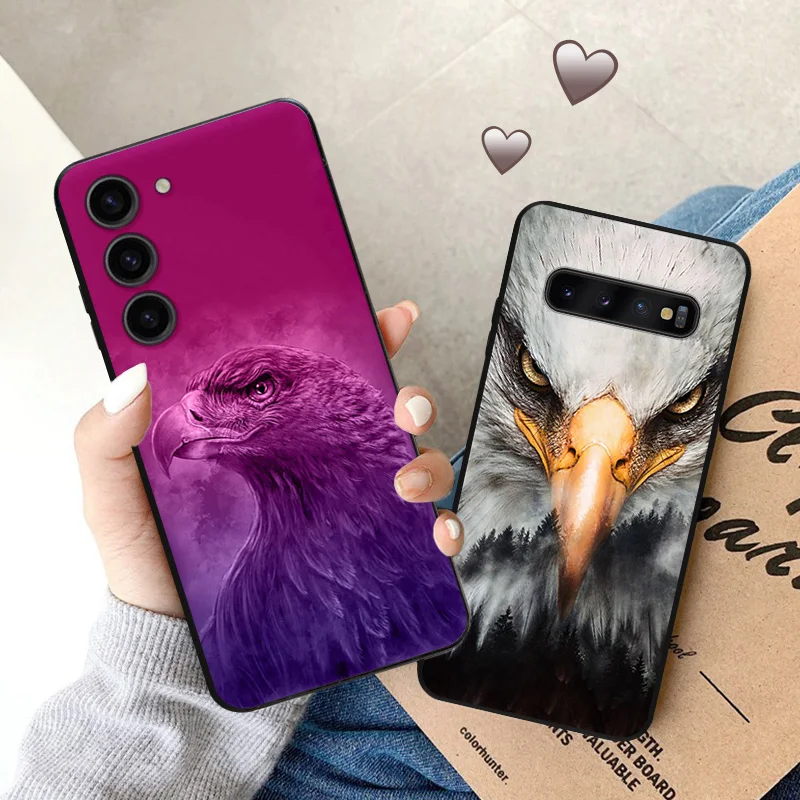 Eagle King Silicone Black Phone Cases for Samsung Galaxy S23 Ultra 5G S22 S21 S20 FE Plus Note 20 10 9 8 S10 E Lite Cover