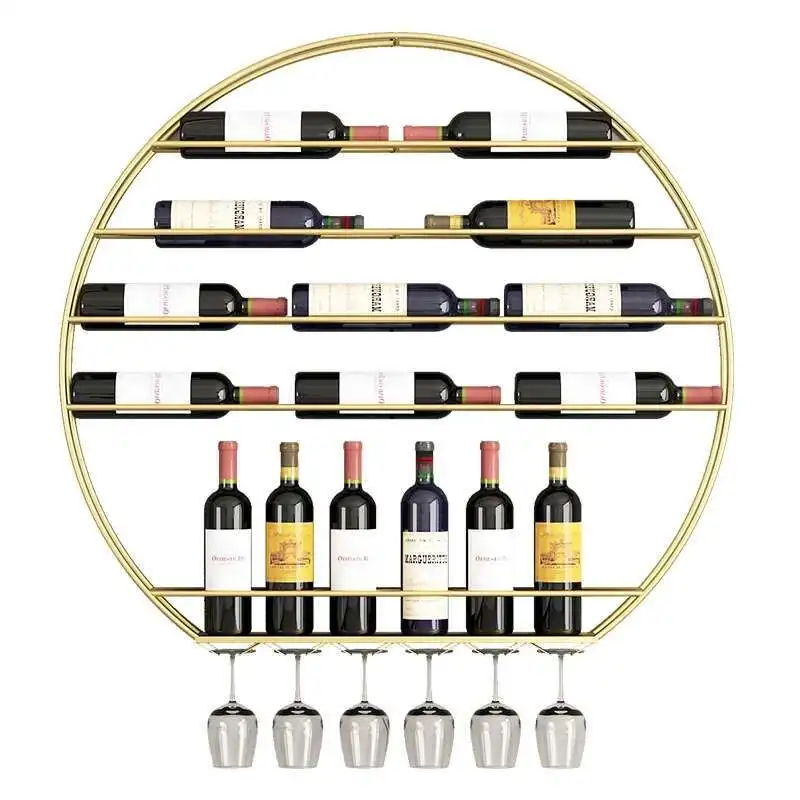 

Nordic Iron Display Cabinet for Dining Room Round Wall-mounted Hanging Bracket Showcase Light Luxury Design Wine Rack for Bar