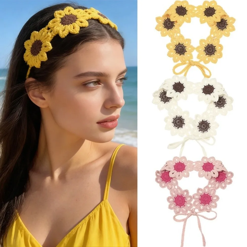 

Модный тюрбан с цветами, повязка для волос, шарф, красочный платок в пасторальном стиле, бандана во французском стиле, вязаная повязка для волос, пляжный аксессуар