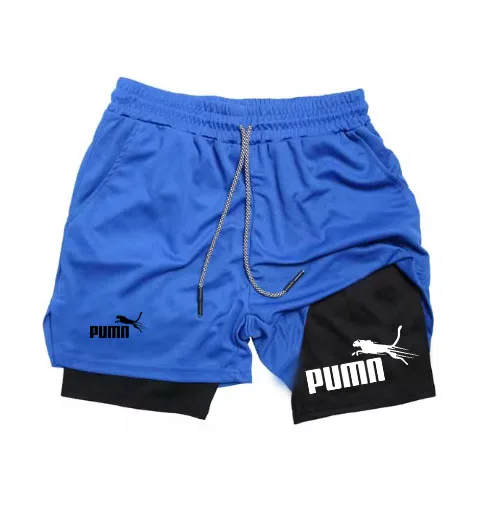 Pantalones cortos de entrenamiento para correr 2 en 1 con estampado para hombre, pantalones cortos de compresión para rendimiento en gimnasio con bolsillo para teléfono, toalla, ropa deportiva atlética