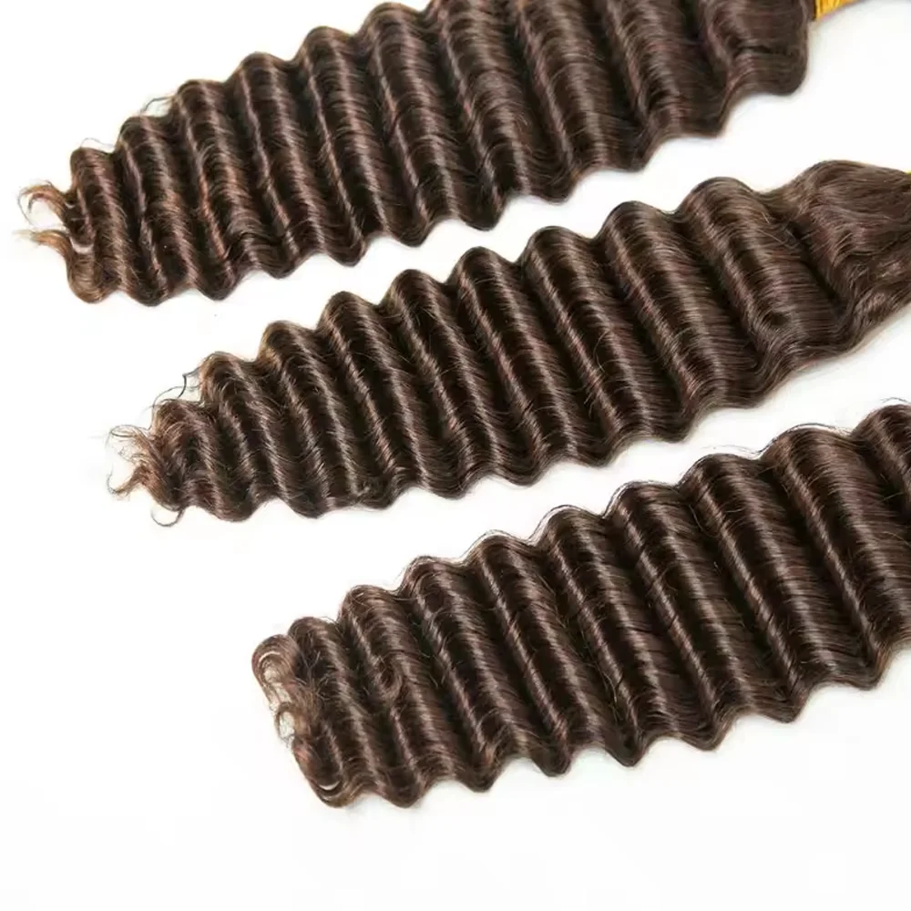 #4 Medium Brown Deep Wave Bulk Human Hair Extensions For Braiding Remy Hair Deep Curly Bulks Boho Braids For Women image 5