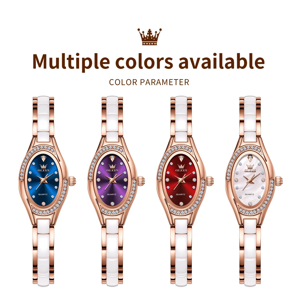 OLEVS Womens Watch Original Elegant Luxury Quartz Watch Scale Waterproof Luminous Ceramics Strap Ladies Watch Gifts 7131