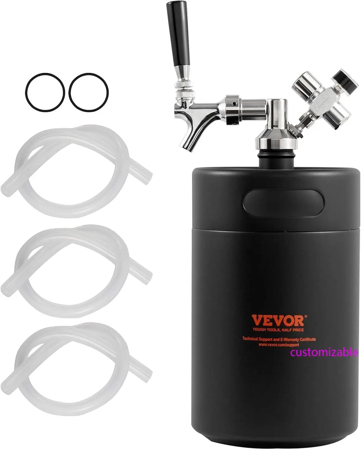 

Beer Growler Tap System, 170Oz 5L Mini Keg, 304 Stainless Steel Pressurized Beer Growler, Keg Growler with Pressure Display