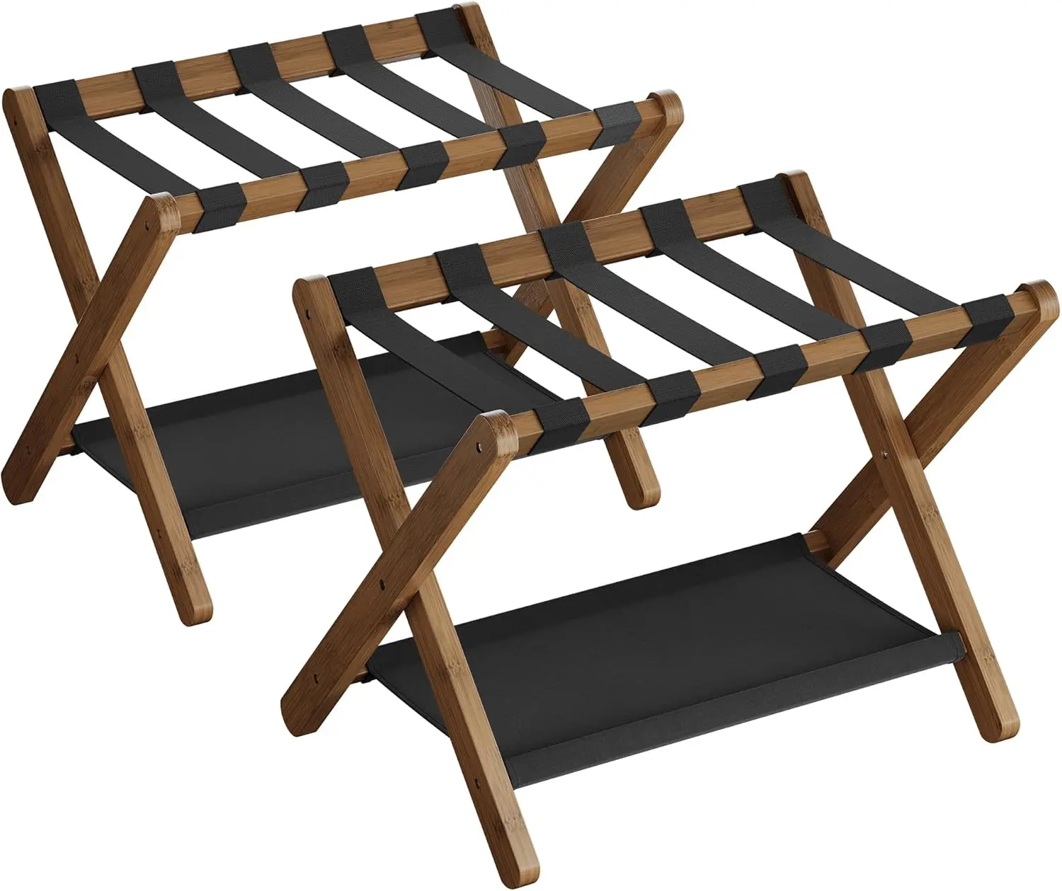 

Складная бамбуковая подставка для багажа (комплект из 2 шт.) с полкой для хранения, сверхпрочная, для гостиничных номеров, выдерживает до 60 кг