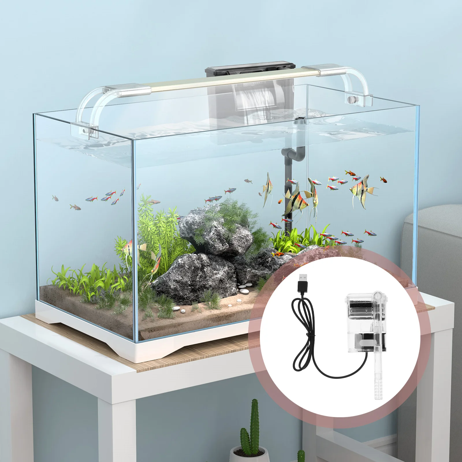 

Mini Usb Filter For Fish Tank Transparent Aquarium Filtration Box Quiet Waterfall Pump Reusable Hanging Filter System
