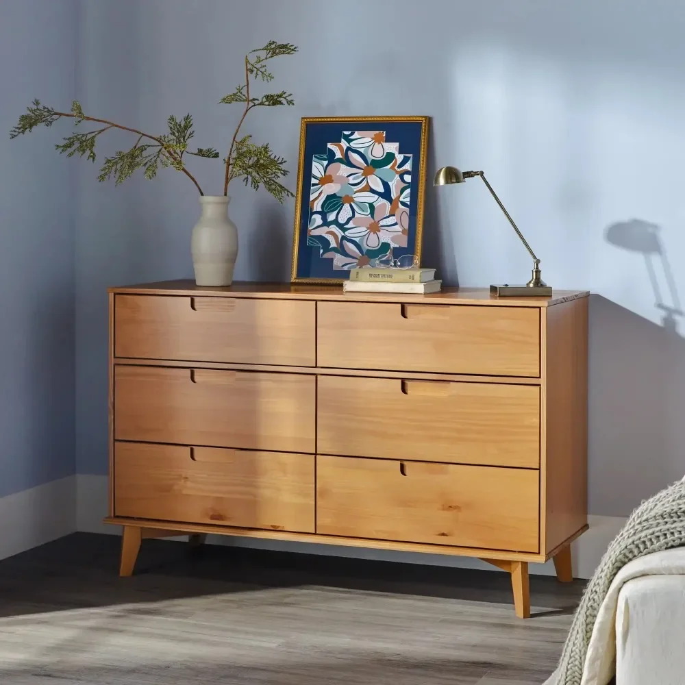 6-Drawer Solid Wood Caramel Dresser  Storage Cabinet Living Room Cabinets image 2