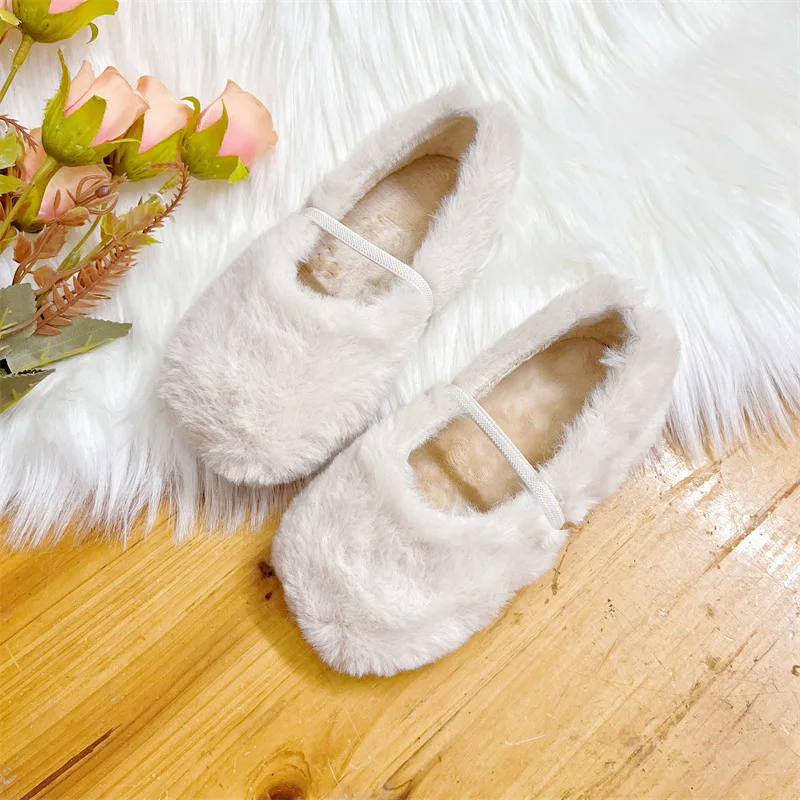 Furry Girls Shoes Soft Sole Comfortable Ballet Flats Elegant Plush Shallow Kids Princess Shoes Versatile Child Mary Janes 여아구두