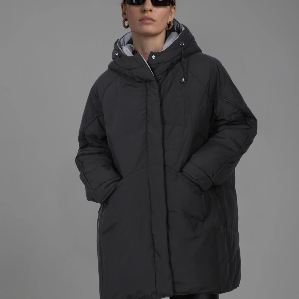 LEPLUSS Hooded medium-length down jacket women loose winter small people in the long section of the jacket