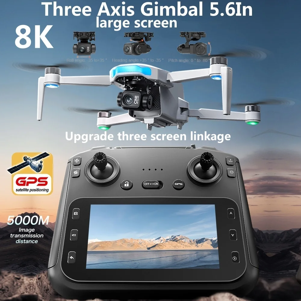 หน้าจอ GPS Drone 8K Professional HD กล้อง EIS พร้อมหน้าจอ 3 แกน Anti-Shake Gimbal Brushless Drones RC Quadcopter Dron ของเล่น GIF