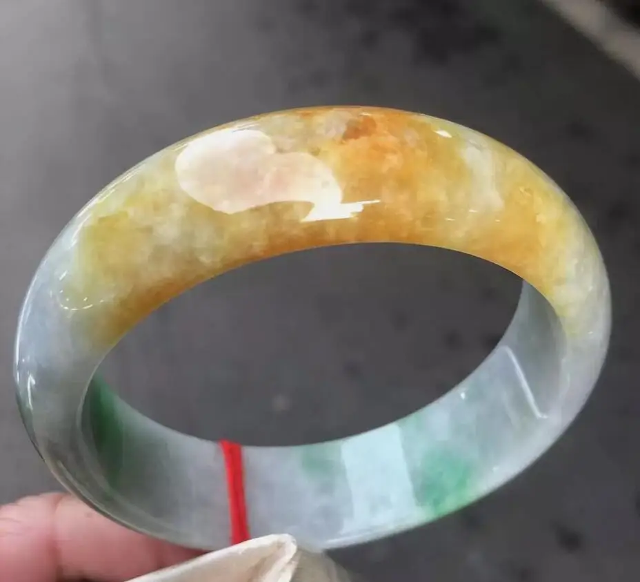 Natural Grade AAA Certified Yellow Green Jade jadeite bracelet bangle 66mm Large